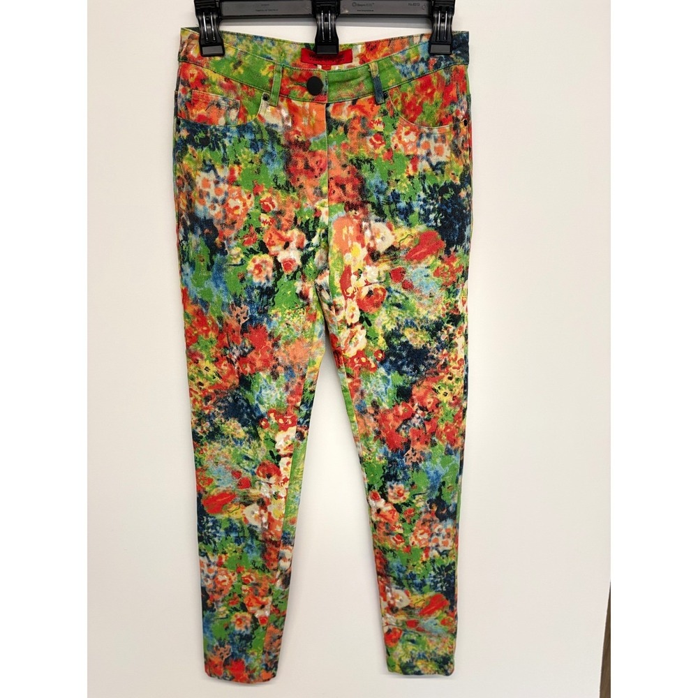 ArtCore‎ Indie Artsy Pants S Multicolor Floral Paint Colorful Maximalist